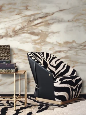 Roberto Cavalli Volume 9 luxury textured wallpaper in soft ivory with warm gold stone-effect detailing for premium interior walls