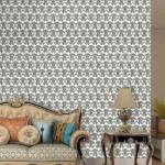 Roberto Cavalli Volume 9 luxury monogram wallpaper with repeating RC logo pattern in black on ivory background for premium designer interiors