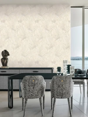 Roberto Cavalli Volume 8 luxury wallpaper featuring an elegant ivory feather-textured pattern with soft organic detailing for premium interior walls