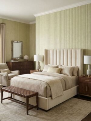 Elegant beige woven texture wallpaper with subtle horizontal pattern for modern home interiors available at Ruby The Furnishing Studio Ghatkopar East.