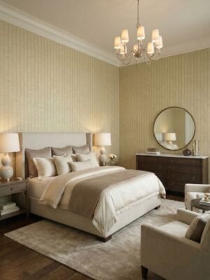 Luxury beige textured wallpaper with woven fabric pattern for modern living room and bedroom interiors available at Ruby The Furnishing Studio Ghatkopar East.