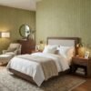 Olive green textured designer wallpaper with fabric weave pattern for modern living room and bedroom décor at Ruby The Furnishing Studio Ghatkopar East.