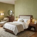 Olive green textured designer wallpaper with fabric weave pattern for modern living room and bedroom décor at Ruby The Furnishing Studio Ghatkopar East.