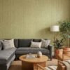 Olive green textured designer wallpaper with fabric weave pattern for modern living room and bedroom décor at Ruby The Furnishing Studio Ghatkopar East.