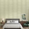Luxury sage green vertical textured wallpaper with subtle linear fabric effect, Armani Casa inspired modern designer wallcovering for living room and bedroom interiors.