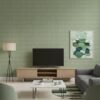 Luxury deep sage green vertical textured wallpaper with linear fabric effect, Armani Casa inspired designer wallcovering for modern living room, bedroom and office interiors.