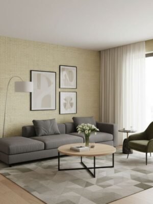 Luxury beige textured wallpaper with woven linen fabric effect, Armani Casa style wallcovering, neutral modern interior wallpaper design for living room and bedroom walls.