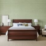 Luxury olive green textured wallpaper with woven linen fabric finish, Armani Casa inspired designer wallcovering for modern living room, bedroom and office interiors.