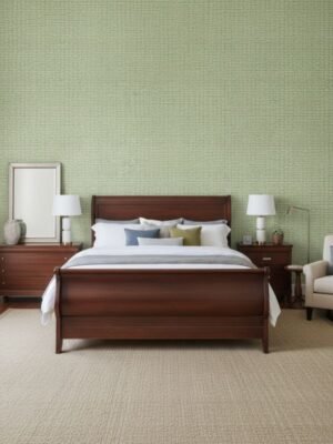 Luxury olive green textured wallpaper with woven linen fabric finish, Armani Casa inspired designer wallcovering for modern living room, bedroom and office interiors.