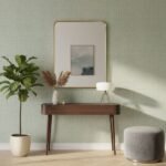 Sage green textured woven wallpaper with linen fabric look finish for living room and bedroom walls | Ruby The Furnishing Studio Ghatkopar East Mumbai