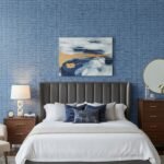 Blue textured wallpaper with woven linen fabric effect design, Armani Casa GA89817 wallpaper at Ruby The Furnishing Studio Ghatkopar East Mumbai