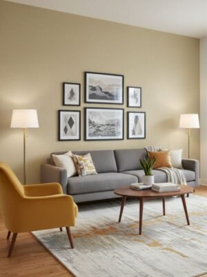 Warm taupe textured plain wallpaper with subtle horizontal weave pattern, elegant grasscloth finish wallcovering for luxury living room and bedroom interiors