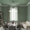 Plain light green textured wallpaper with subtle horizontal weave pattern, luxury grasscloth look wallcovering for modern living room and bedroom interiors