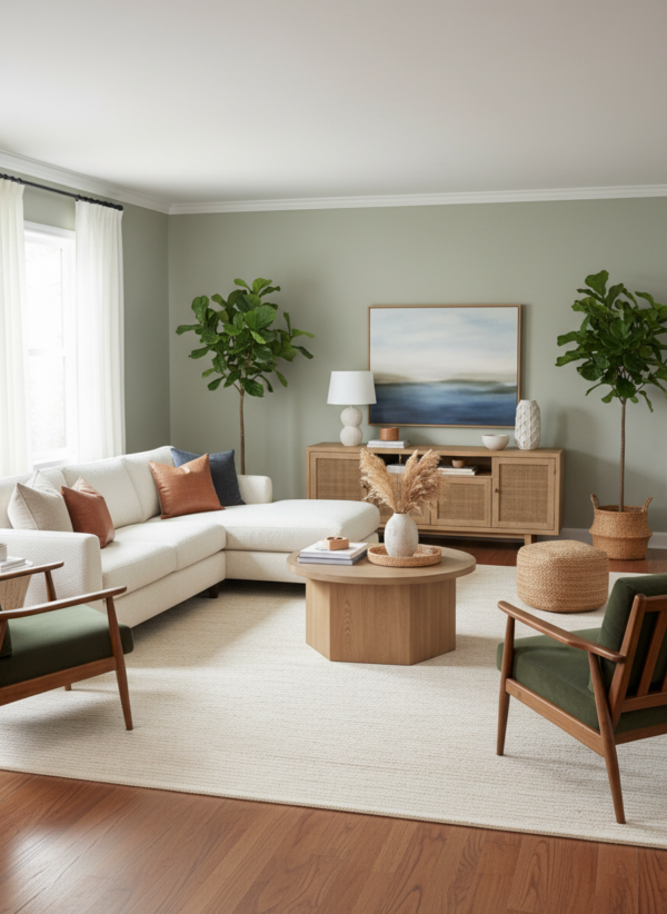 Plain light green textured wallpaper with subtle horizontal weave pattern, luxury grasscloth look wallcovering for modern living room and bedroom interior