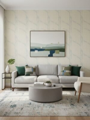 Beige textured leaf pattern luxury wallpaper for living room and bedroom décor available at Ruby The Furnishing Studio Ghatkopar East.