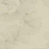 Elegant ginkgo leaf floral wallpaper in soft beige and neutral tones with delicate line art botanical pattern