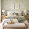 Soft sage green ginkgo leaf wallpaper with textured background, modern botanical wall covering for living room and bedroom interiors