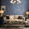 Armani Casa Refined Structure 3 wallpaper in textured blue floral pattern, luxury designer wallcovering for elegant dining room and premium interiors