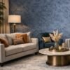 Armani Casa Refined Structure 3 wallpaper in textured blue floral pattern, luxury designer wallcovering for elegant dining room and premium interiors