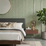 ARMANI / CASA Refined Structure 2 luxury wallcovering in soft sage green, featuring an elegant textured surface with subtle botanical motifs, ideal for premium interiors and contemporary luxury spaces.