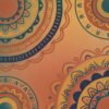Bohemian mandala wallpaper in terracotta, teal, indigo, and mustard tones with hand-drawn circular patterns for artistic luxury interiors