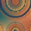 Bohemian mandala wallpaper in terracotta, teal, indigo, and mustard tones with hand-drawn circular patterns for artistic luxury interiors