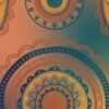 Bohemian mandala wallpaper in terracotta, teal, indigo, and mustard tones with hand-drawn circular patterns for artistic luxury interiors