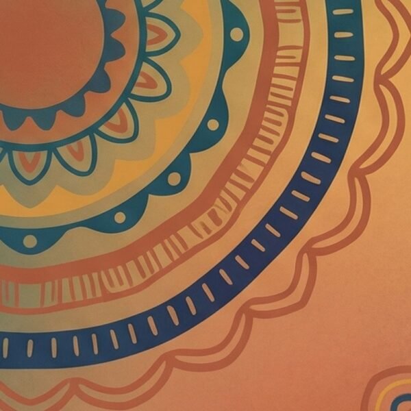 Bohemian mandala wallpaper in terracotta, teal, indigo, and mustard tones with hand-drawn circular patterns for artistic luxury interiors