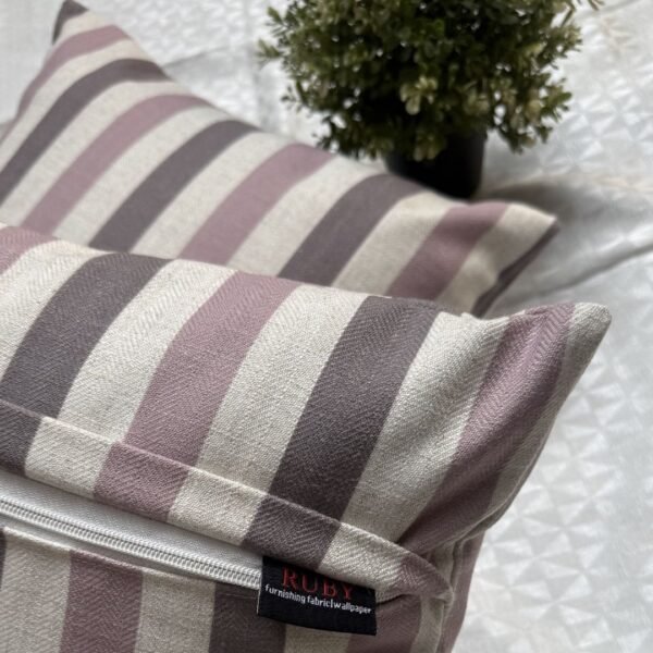 Luxury striped designer cushion cover in blush pink, taupe and cream woven fabric, bespoke pillow for modern premium living room decor