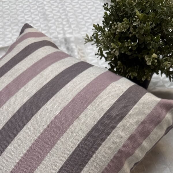 Luxury striped designer cushion cover in blush pink, taupe and cream woven fabric, bespoke pillow for modern premium living room decor