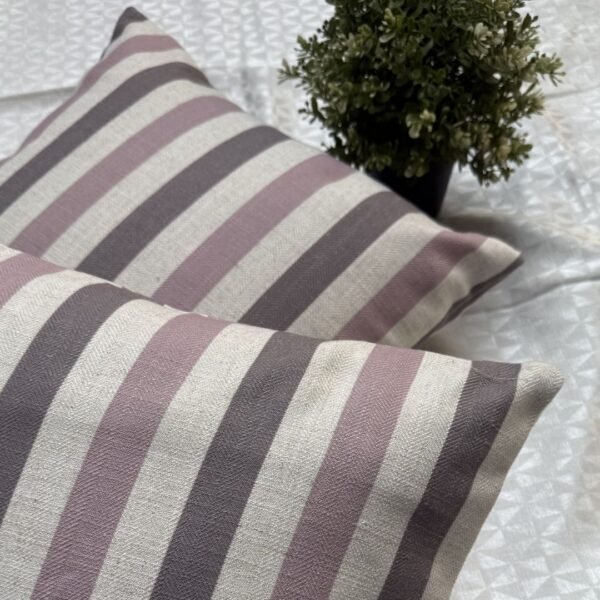 Luxury striped designer cushion cover in blush pink, taupe and cream woven fabric, bespoke pillow for modern premium living room decor