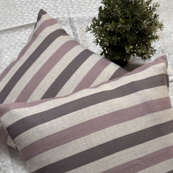 Luxury striped designer cushion cover in blush pink, taupe and cream woven fabric, bespoke pillow for modern premium living room decor
