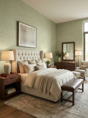 Light sage green textured wallpaper with woven linen pattern – luxury designer wall covering for modern living room, bedroom and elegant interior décor