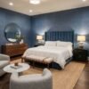 Elegant blue plain texture fabric with fine woven pattern – premium upholstery and curtain fabric by Ruby The Furnishing Studio