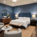 Elegant blue plain texture fabric with fine woven pattern – premium upholstery and curtain fabric by Ruby The Furnishing Studio