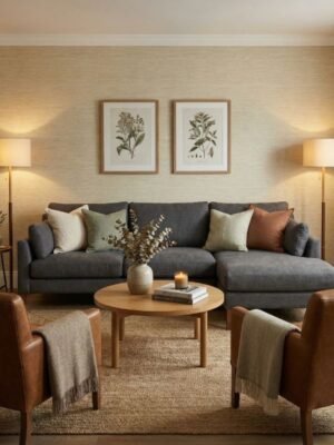 Beige textured upholstery fabric with woven pattern – premium neutral sofa, chair and cushion fabric for modern living room interiors