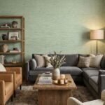Light green textured upholstery fabric with woven pattern – premium sofa, chair and cushion fabric for modern interior décor