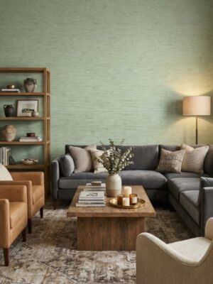 Light green textured upholstery fabric with woven pattern – premium sofa, chair and cushion fabric for modern interior décor