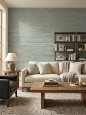 Soft sage green textured upholstery fabric with woven pattern – premium sofa, chair and cushion fabric for modern living room interiors