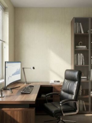 Light beige vertical texture wallpaper for modern wall décor by Ruby The Furnishing Studio – subtle fabric look designer wallpaper for luxury interiors.