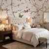 Elegant blue floral mural wallpaper with cherry blossom branches and colorful butterflies, Daisy Bennett mural collection by Ruby The Furnishing Studio, ideal for modern living room décor.