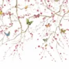 Elegant blue floral mural wallpaper with cherry blossom branches and colorful butterflies, Daisy Bennett mural collection by Ruby The Furnishing Studio, ideal for modern living room décor.