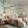 Luxury underwater coral reef mural wallpaper with pastel marine life, tropical fish, and botanical sea elements on soft neutral background for elegant living room decor