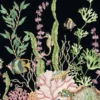 Luxury underwater coral reef mural wallpaper with tropical fish, seahorses, and botanical ocean elements on dark background for modern living room decor