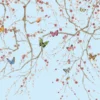 Elegant floral mural wallpaper with cherry blossom branches and colorful butterflies on soft blue background, luxury wall decor by RUBY The Furnishing Studio Ghatkopar East Mumbai