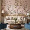 Luxury floral mural wallpaper with birds and blooming branches on soft blush pink background for bedroom wall decor by RUBY The Furnishing Studio Ghatkopar East Mumbai