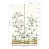 Elegant cream floral bird mural wallpaper with blooming branches and perched birds, luxury botanical wall design in a classic living room with neutral sofa and vintage decor.