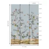 Pastel blue floral bird mural wallpaper with blooming branches, lemons, and elegant birds, luxury botanical wall design for classic bedroom or living space.