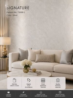 Signature 73008-3 Silver Cream Textured Wallpaper | Luxury Plain Designer Wall Covering | Ready Stock