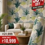 Premium botanical wallpaper with abstract green leaf and tree pattern in sage green, olive, and grey tones, perfect for living room, bedroom, office, and luxury interior walls.